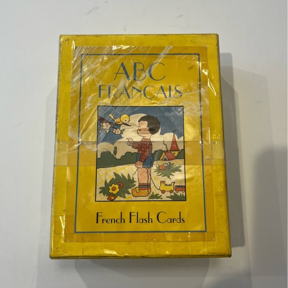 Vintage Kids French Flash Cards A-Z Thick Cardboard Colorful Picture